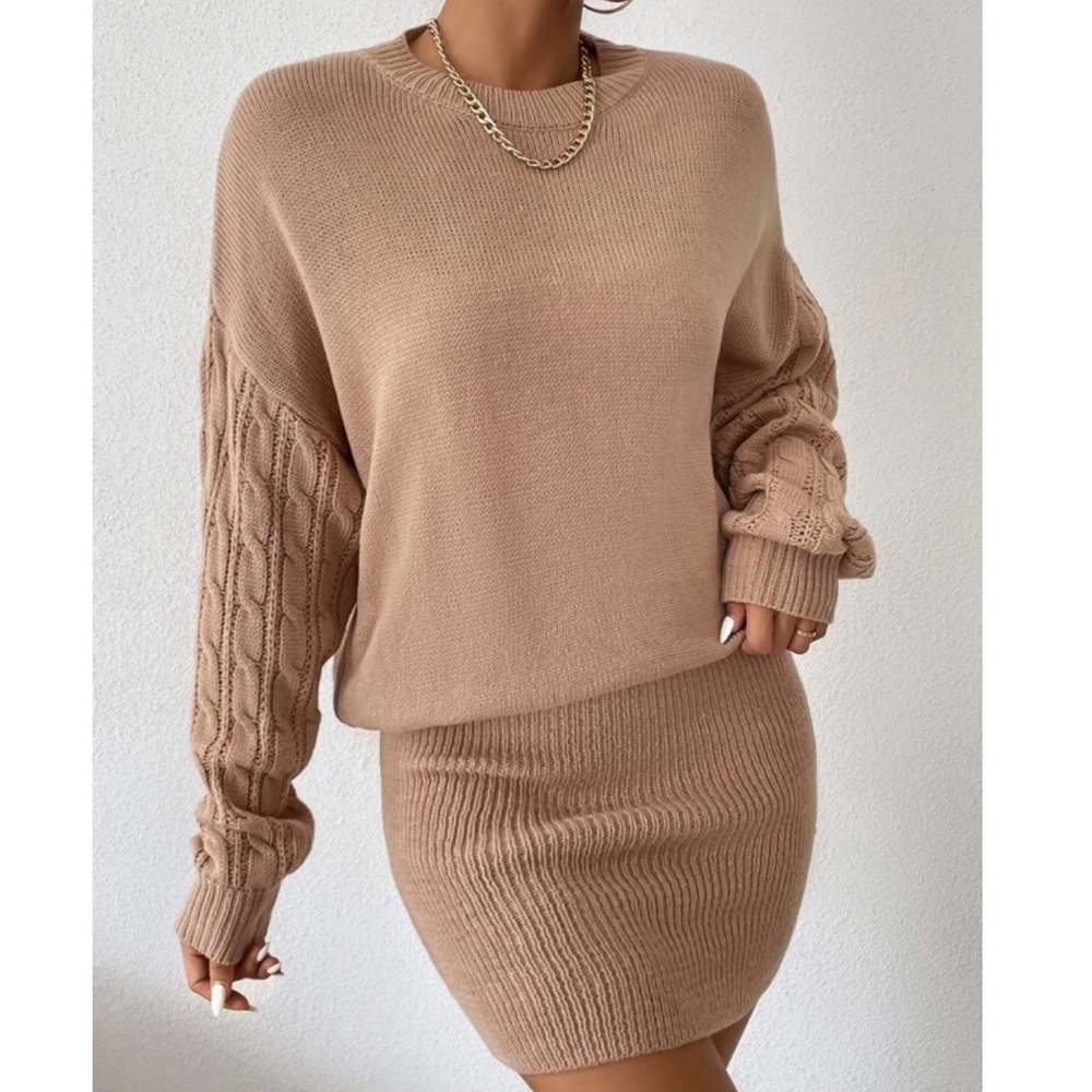 Cable and Ribbed Knit Sweater Dress - Picture 4 of 5